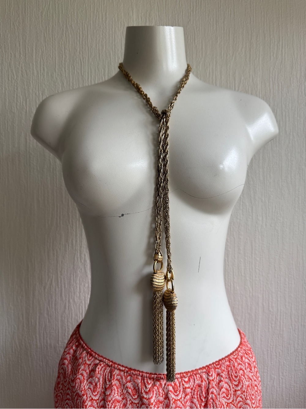 Vintage Monet Gold Rope Tassel Lariat Necklace